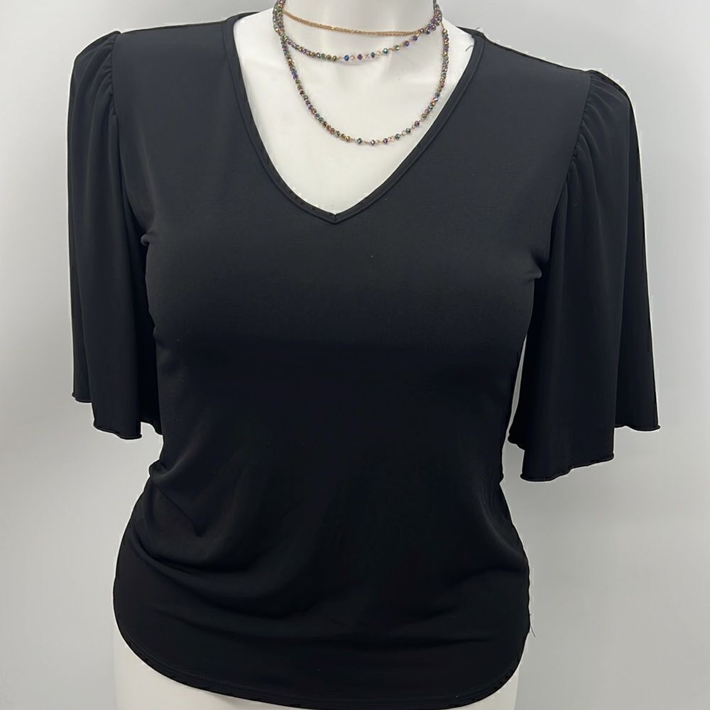 Chico’s size 1 black stretchy blouse